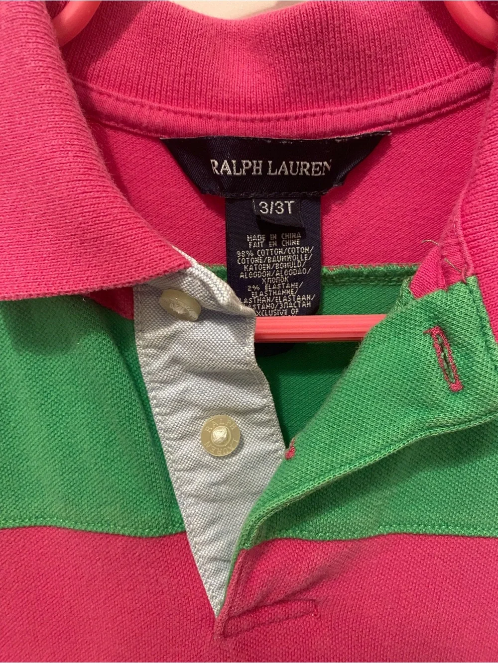 Ralph Lauren Girls Pink & Green Striped Polo Dress (3T)